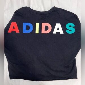Black Adidas Long Sleeve Crop Top Size Large with Colorful Lettering